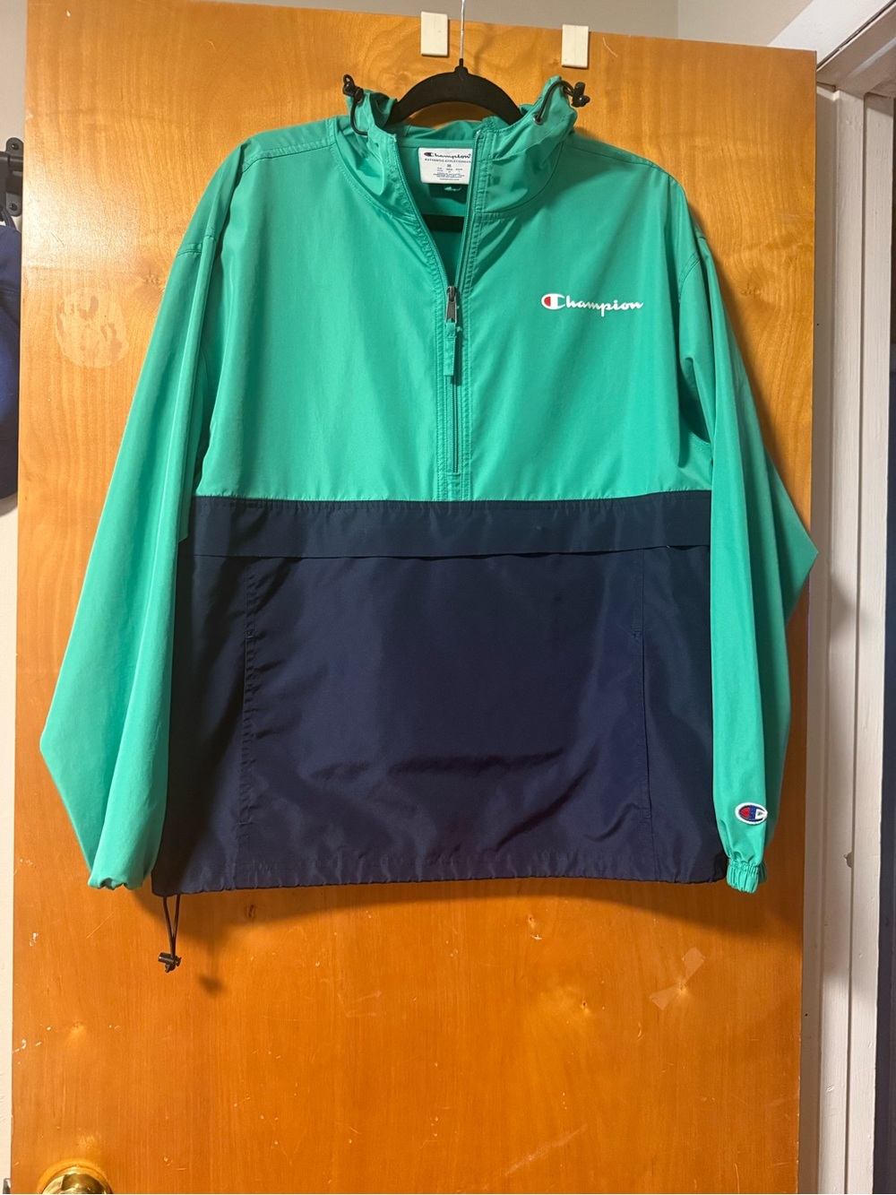 Champion Green and Navy Half-Zip Windbreaker